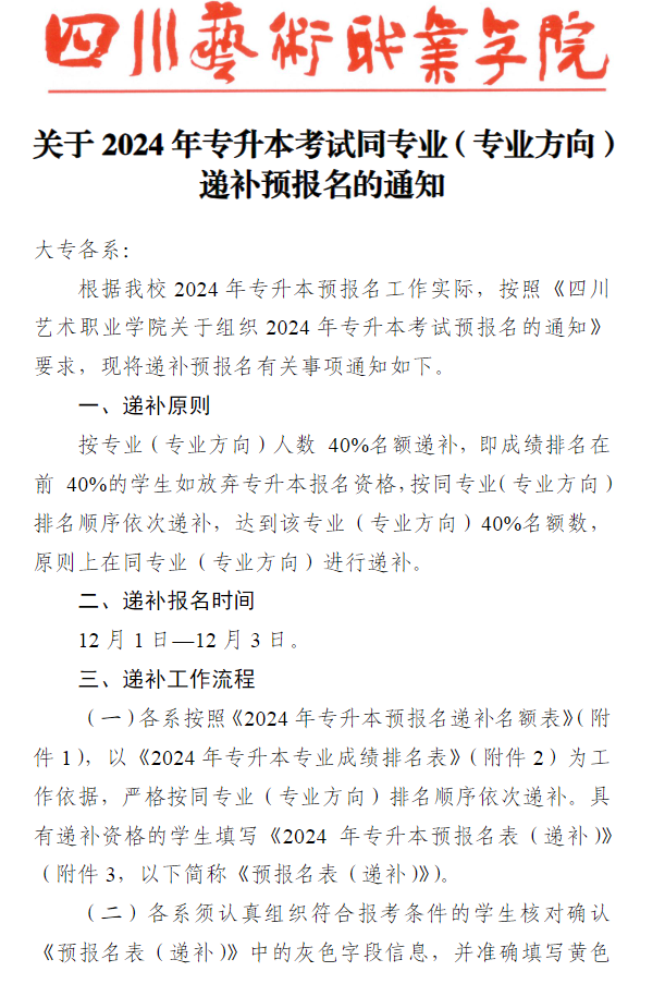 2024年四川艺术职业学院专升本考试同专业(专业方向)递补预报名通知(图2)